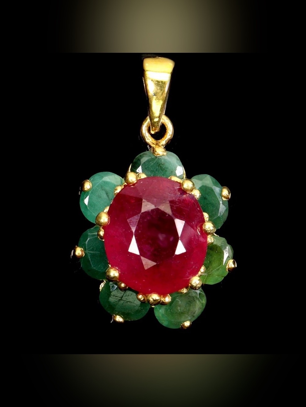 Natural 7.60ct Madagascar Ruby w/ Emerald Halo Pendant 14K Gold over 925 SS 18”